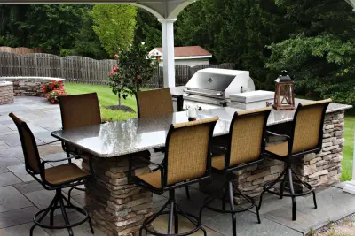 Outdoor Kitchen Pavilion with Bluestone Patio by Country Lane Gazebos