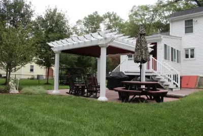 12x12 Personalized Vinyl Pergola with Adjustable Sunbrella Canopy by Baystate Outdoor Personia