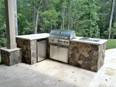 Cabana by the Pool and Travertine Deck — Deck Building & Repair project by Premier Stone Outdoor Living