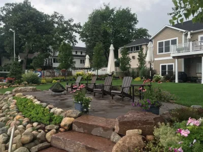 Backyard Patio Installation Kalamazoo, MI — Landscape Construction project by Platinum Ponds & Landscaping