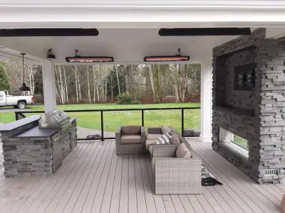 Game-Ready Fireplace and Outdoor Kitchen — Deck Building & Repair project by Eagle Outdoor Living LLC