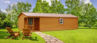 Log Cabin Storage Sheds — Deck Building & Repair project by Esh's Utility Buildings