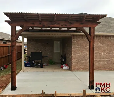 Half Pergolas with Roof Tie-in — Landscape Construction project by PMH Construction LLC.
