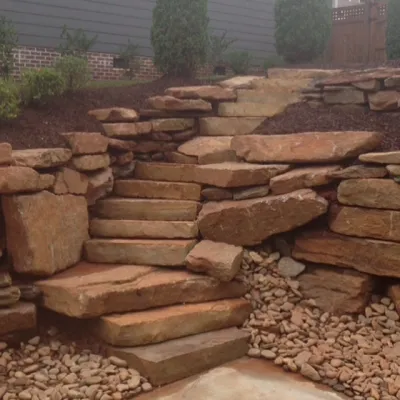 Natural Stone Wall/Stairs — Landscape Construction project by Precision Landscape Management