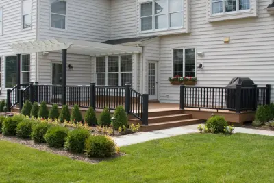 Wooden Tech Deck with Intex Pergola and Bluestone Patio — Deck Building & Repair project by Miles Deck Construction