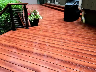 Zuri patio featuring Feeney cable railing — Deck Building & Repair project by Miles Deck Construction