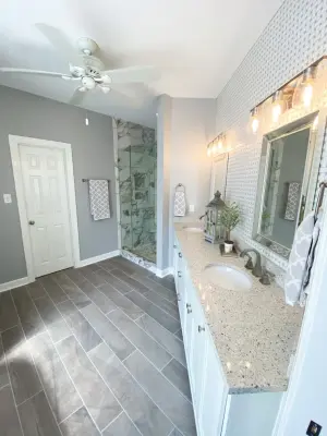 Revolutionary Bathroom Renovation — Interior Design & Decorating project by Kristen Oldfield Design