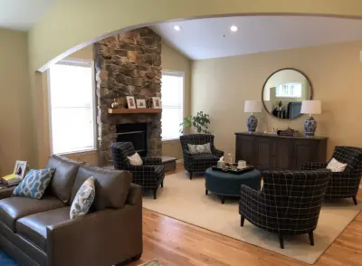 Flawlessly Checked Relaxation Space — Interior Design & Decorating project by Kelly Simkovich At Main Line Sound & Video