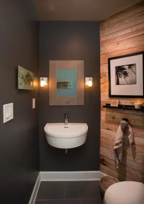 Reclaimed Wood Powder Room — Interior Design & Decorating project by BlcINTERIORS