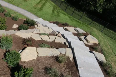 Expansive Outdoor Patio with Putting Green & Fire Pit by Quiet Village Landscaping