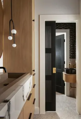 Obsidian Bath Retreat — Interior Design & Decorating project by Jennifer Kizzee Design
