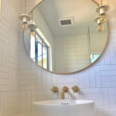 Minimalist White Children's Bath — Interior Design & Decorating project by Kristi Gordnier Design