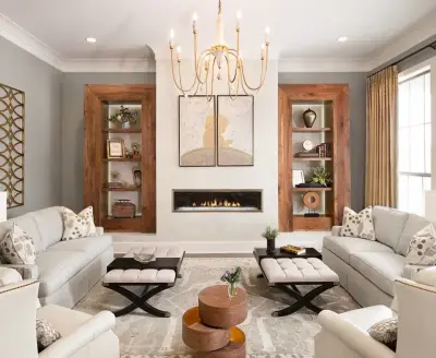 Transitional and Modern Styled Open Living Room — Interior Design & Decorating project by Dona Designs