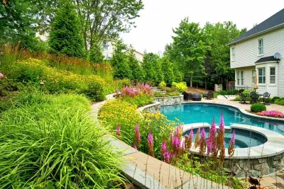 Swimming pool and complete landscape. — Landscape Construction project by Rock Water Farm