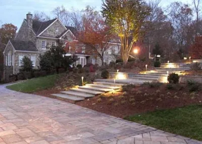 Brick & stone stairway with paver driveway — Landscape Construction project by Rock Water Farm