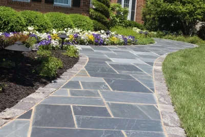 Stone walkway with landscaping - Ashburn, VA — Landscape Construction project by Rock Water Farm