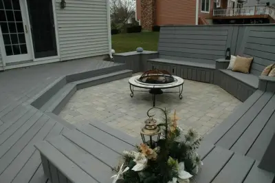 Distinctive deck and patio combo design in Middletown, CT — Deck Building & Repair project by Archadeck Of Central Connecticut