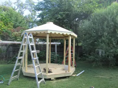 Decagonal gazebo measuring 10 by 10 — Deck Building & Repair project by Beachy Construction LLC