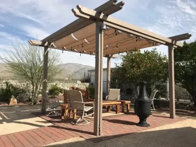 Dual rows of 5'x10' Infinity Canopy with Sunbrella linen material by Infinity Canopy