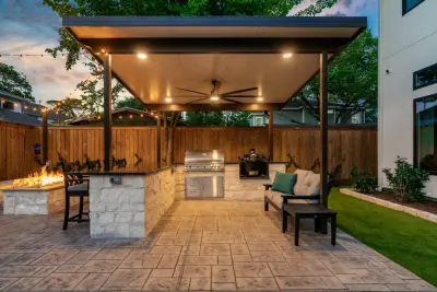 Aluminum Patio Awning and Firepit — Deck Building & Repair project by Allied Outdoor Solutions