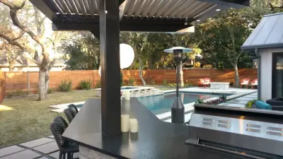 Modern Arcadia Roof for Outdoor Kitchen in Austin NW Hills — Deck Building & Repair project by Shade Outdoor Living Solutions