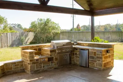 Enclosed Outdoor Cooking Area and Fire Pit — Deck Building & Repair project by HomeScapes