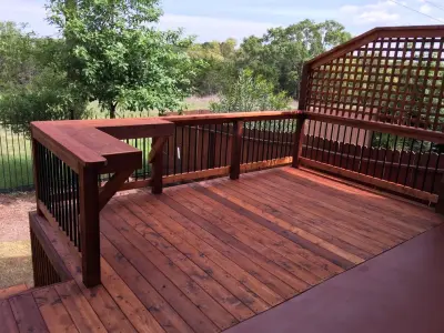 Cedar Deck with Lattice Privacy Fence and Small Arbor - San Antonio, TX — Deck Building & Repair project by Diamond Decks