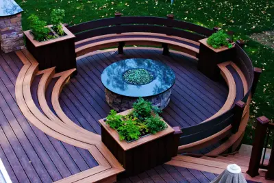 Screened Gazebo with Circular Fire Pit Deck — Deck Building & Repair project by Miles Deck Construction