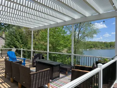 Composite Decking and Aluminum Pergola Initiative, Plainwell MI — Deck Building & Repair project by Mulder Construction Group