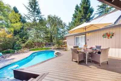 Rural Santa Rosa Trex Pool Deck with Curved Edge — Deck Building & Repair project by Design By Dean Construction