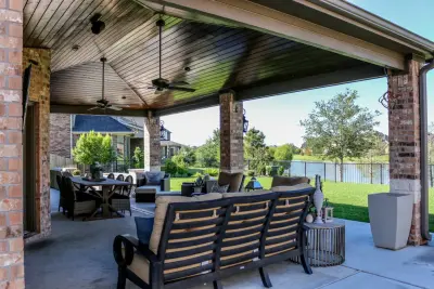 Patio Entertainment with Fire Element: Fulshear, TX — Deck Building & Repair project by Tradition Outdoor Living