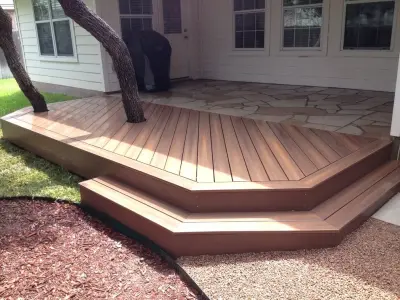 Fiberon Composite Decking with Antique Leuder Patio — Deck Building & Repair project by Austin Add-A-Deck