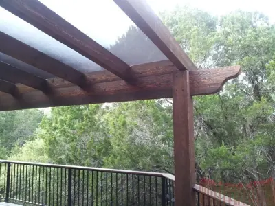 Cedar Solar Shade Cover with Fiberon Tudor Brown Decking — Deck Building & Repair project by Austin Add-A-Deck