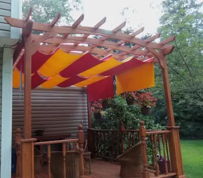 Endless Canopy Sunbrella Emblem Crimson and Sunflower Canopy — Deck Building & Repair project by Infinity Canopy
