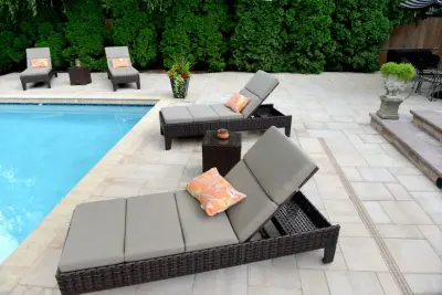 Paver Patio with Pool and Outdoor Fireplace in Kansas — Deck Building & Repair project by Kansas City Hardscapes