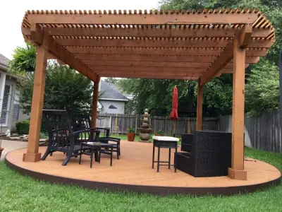 Arbor with kidney bean-shaped deck - San Antonio, TX — Deck Building & Repair project by Diamond Decks