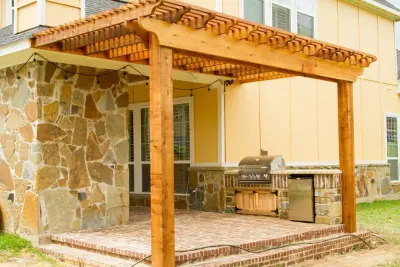 Outdoor Kitchen with Brick and Stone — Deck Building & Repair project by HomeScapes