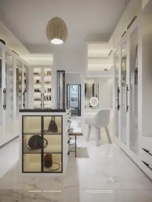 Tailored New Construction - Walk-In Wardrobe - Trophy Signature Homes — Interior Design & Decorating project by K-SAMONE & CO | Evocative Interiors & Architecture