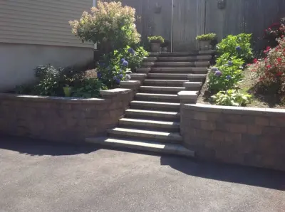 Retaining Wall and Brick Stairs — Driveway Repair & Paving project by Affatato Asphalt Paving Inc.