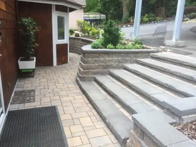 Entry Steps: Then and Now — Stone & Concrete Installation project by Universal Landscape Corp