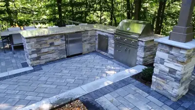 Brecksville Al Fresco Area — Stone & Concrete Installation project by Land Creations Landscaping Inc.