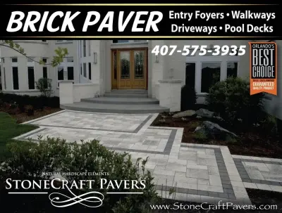 Orlando Home Entry and Curb Appeal Enhancements with Porch and Pavers Installation — Stone & Concrete Installation project by StoneCraft Pavers, LLC