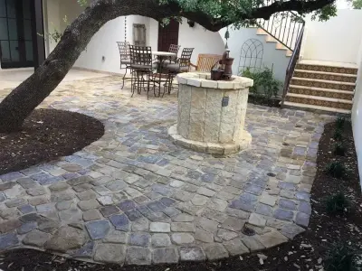 Tailored Living Areas - Salvaged Wood Beams and Natural Stone Pavers — Stone & Concrete Installation project by Telluride Natural Stone & Reclaimed Wood
