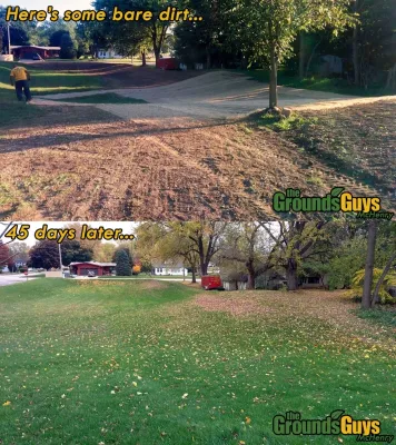 Jr High School bare dirt seeding — Landscape Construction project by The Grounds Guys Of McHenry