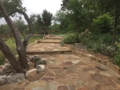 The Backyard Garden Path — Stone & Concrete Installation project by Esposito Hardscapes, LLC