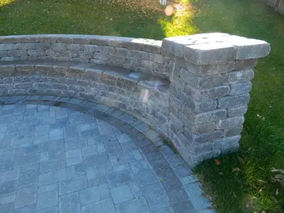 Bench with Fire Pit — Stone & Concrete Installation project by Devine Design Hardscapes