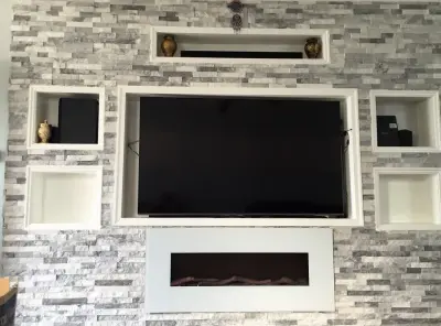 Stone Overlay for Fireplace Renovation — Stone & Concrete Installation project by Moes Masonry