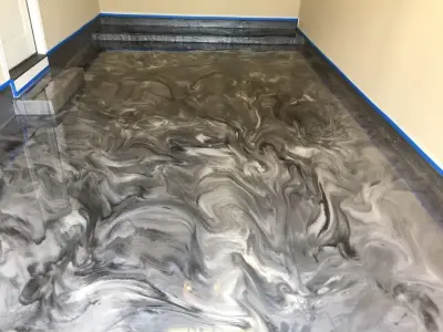 Charcoal Pearl and Onyx Metallic Epoxy Garage Flooring — Stone & Concrete Installation project by Versatile Coatings LLC
