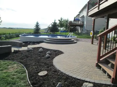 Blended Pool Deck — Stone & Concrete Installation project by Devine Design Hardscapes