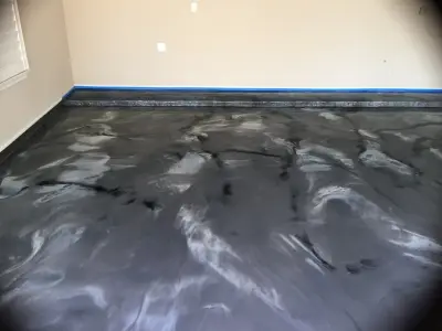 Garage Metallic Epoxy Flooring — Stone & Concrete Installation project by Versatile Coatings LLC